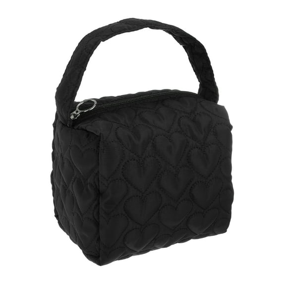 1 Pc Women Durable Heart Makeup Bag for Vacation Camping Wedding Travel Black Polyester