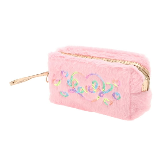 1 Pc Women Durable Heart Style Makeup Bag for Travel Gym Vacation Wedding Pink Plush