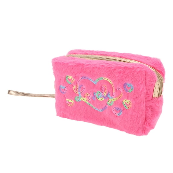 1 Pc Women Durable Heart Style Makeup Bag for Travel Vacation Wedding Rose Red Plush