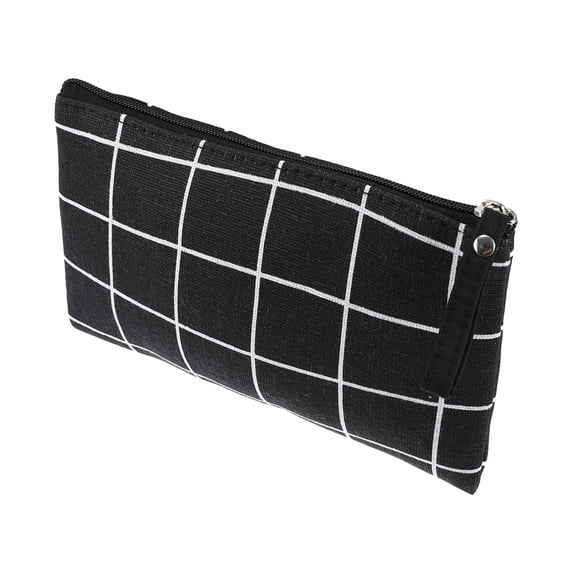 1 Pc Women Durable Lattice Large Cosmetic Bag for Travel Vacation Bathing Black Canvas