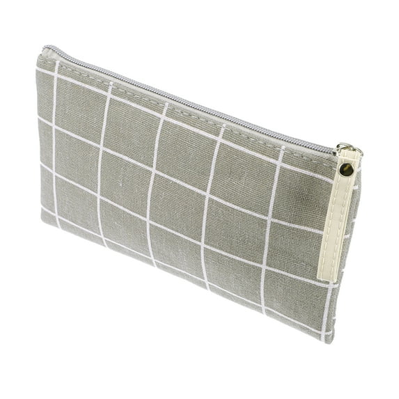 1 Pc Women Durable Lattice Large Cosmetic Bag for Travel Vacation Bathing Gray Canvas