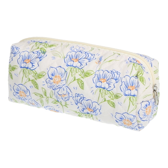 1 Pc Women Durable Small Quilted Makeup Bag for Vacation Travel Gym Blue Green Cotton