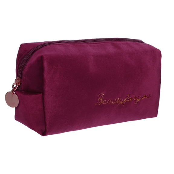 1 Pc Women Durable Square Makeup Bag for Vacation Camping Travel Gym Wine Red Flannel