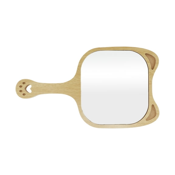 1 Pc Women Extra Large Cartoon Ears Handheld Mirror for Beauty Parlor Wood Color Wood Silver Mirror