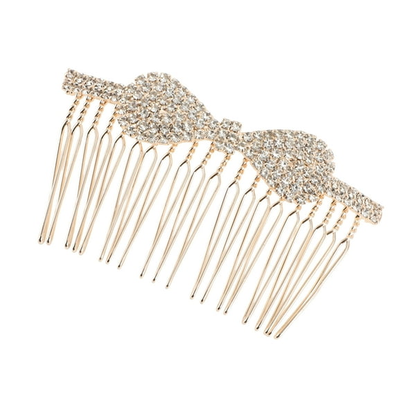 1 Pc Women Faux Pearl Bow Tie Hair Comb Insertion Tool for Wavy Hair Gold Tone Alloy