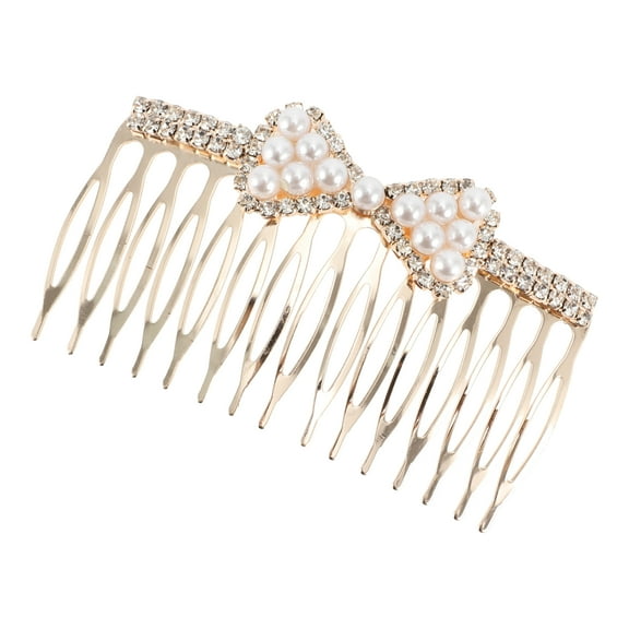 1 Pc Women Faux Pearl Bow Tie Hair Insert Comb for Straight Curly Hair Gold Tone Alloy
