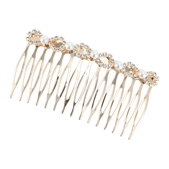 1 Pc Women Faux Pearl Hair Comb Insertion Tool for Thick Curly Hair Gold Tone Alloy