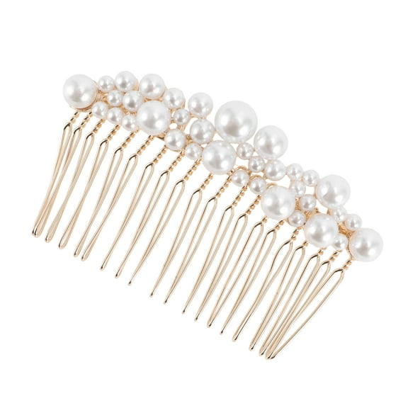 1 Pc Women Faux Pearl Hair Comb Insertion Tools for Wavy Curly Hair Gold Tone Alloy