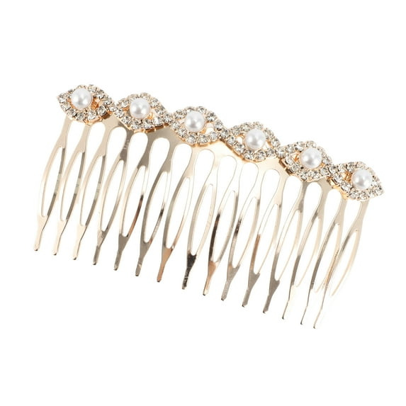 1 Pc Women Faux Pearl Oval Shape Hair Insert Comb for Wavy Hair Gold Tone Alloy