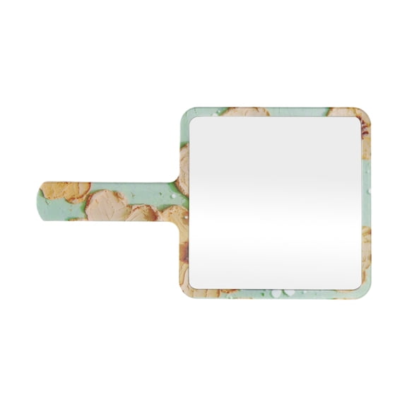 1 Pc Women Floral Square Handheld Mirror for Business Travel Green Yellow Plastic Aluminum Mirror