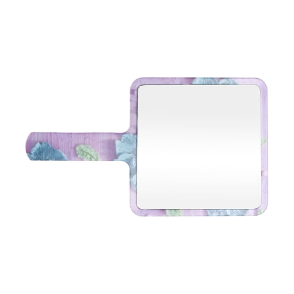 1 Pc Women Floral Square Handheld Mirror for Business Travel Gym Purple Blue Plastic Aluminum Mirror