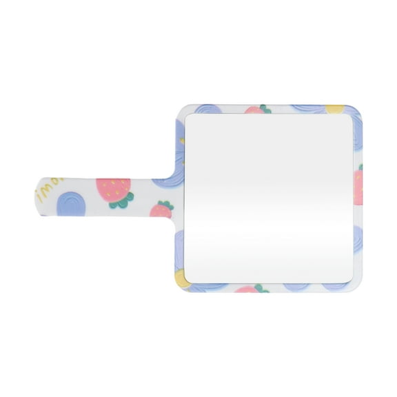 1 Pc Women Floral Square Handheld Mirror for Business Travel White Pink Blue Plastic Aluminum Mirror