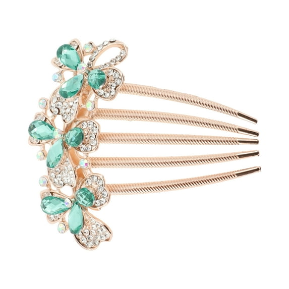 1 Pc Women Flowers Hair Insert Comb for Straight Thick Wavy Curly Hair Blue Alloy Rhinestone