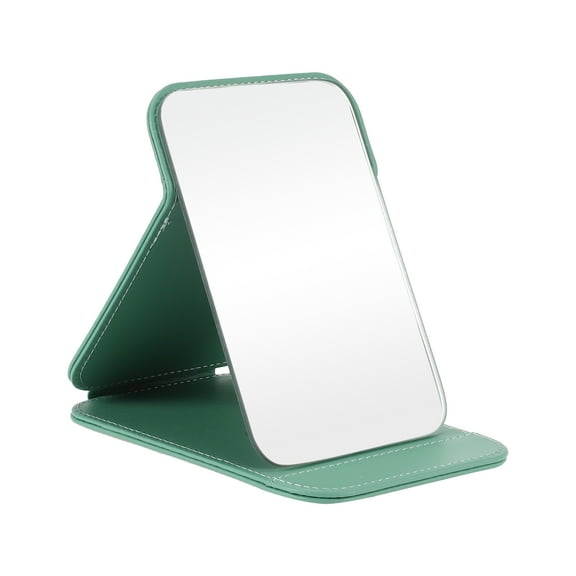 1 Pc Women Foldable Small Makeup Mirror for Travel Vacation Beauty Parlor Green PU Glass