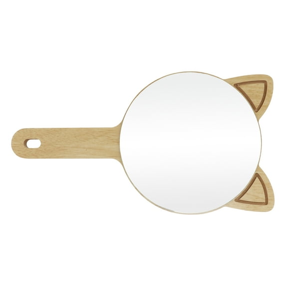 Unique Bargains 1 Pc Women Large Cartoon Ears Hand Mirror for Vacation Wood Color Wood Silver Mirror Wood Silver Mirror