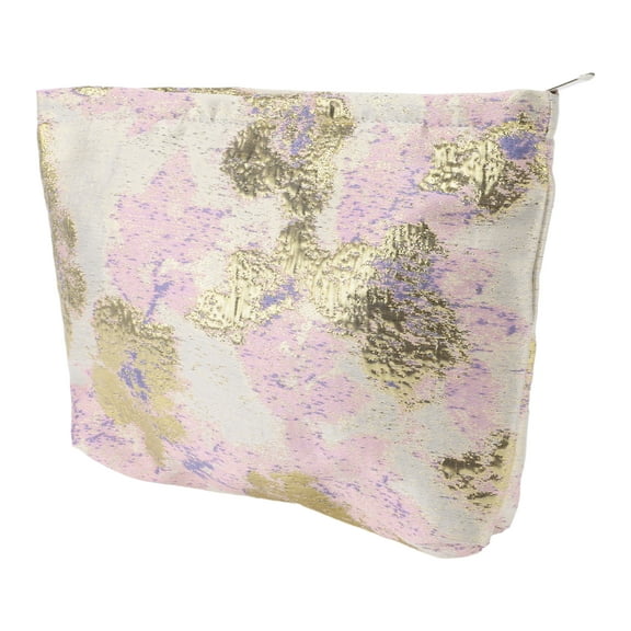 1 Pc Women Large Retro Jacquard Makeup Bag for Travel Vacation Gold Tone Purple Canvas