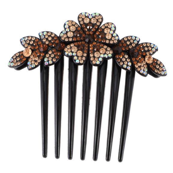 1 Pc Women Lightweight Hair Insert Comb for Straight Wavy Curly Hair Brown Resin Rhinestone