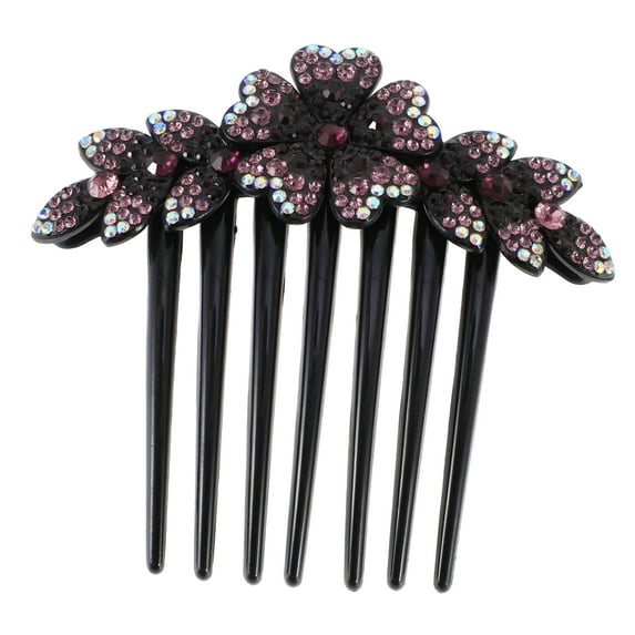 1 Pc Women Lightweight Hair Insert Comb for Straight Wavy Curly Hair Purple Resin Rhinestone