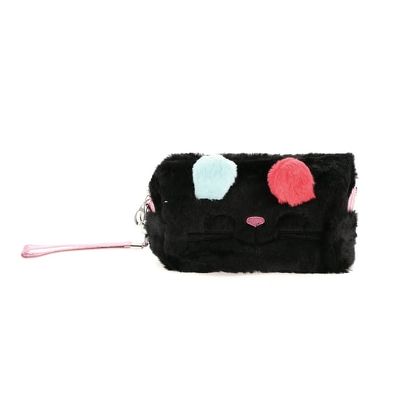 1 Pc Women Portable Cartoon Cat Makeup Bag for Travel Vacation Wedding Black Plush