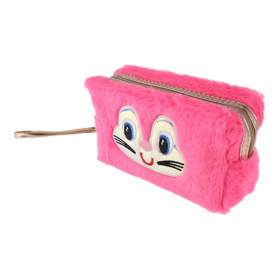 1 Pc Women Portable Cartoon Frog Makeup Bag for Travel Vacation Camping Rose Red Plush