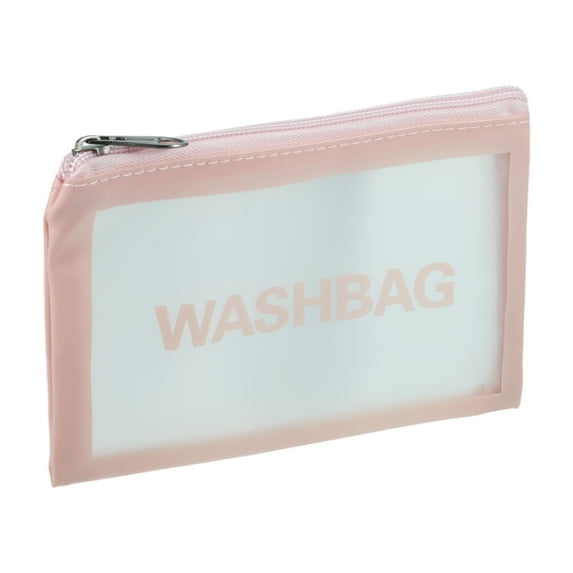 Unique Bargains 1 Pc Women Portable Clear Flat Makeup Bag for Vacation Camping Travel Gym PU Leather Pink