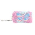thumbnail image 1 of 1 Pc Women Portable Embroidered Butterfly Makeup Bag for Vacation Green Purple Plush, 1 of 2