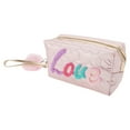 thumbnail image 1 of 1 Pc Women Portable Embroidered Love Makeup Bag for Travel Vacation Wedding Pink PU, 1 of 2