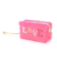 thumbnail image 1 of 1 Pc Women Portable Embroidery LOVE Makeup Bag for Travel Vacation Rose Red Plush, 1 of 2