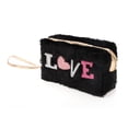 thumbnail image 1 of 1 Pc Women Portable Embroidery LOVE Makeup Bag for Travel Vacation Wedding Black Plush, 1 of 2