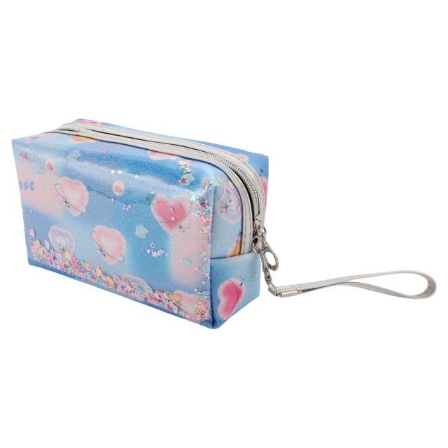 1 Pc Women Portable Heart Sequin Makeup Bag for Travel Vacation Wedding