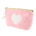 thumbnail image 1 of 1 Pc Women Portable Heart Style Makeup Bag for Travel Gym Vacation Wedding Pink Plush, 1 of 2