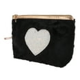 thumbnail image 1 of 1 Pc Women Portable Heart Style Makeup Bag for Travel Vacation Wedding Black Plush, 1 of 2