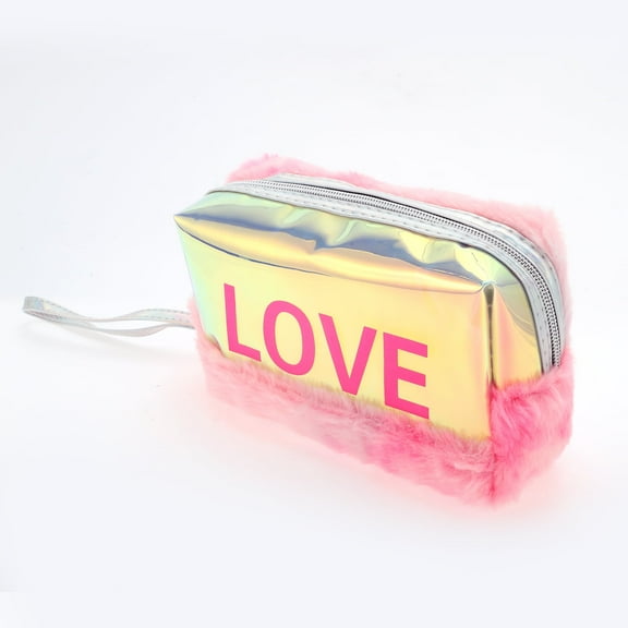 Unique Bargains 1 Pc Women Portable LOVE Makeup Bag for Vacation Travel Gym Wedding Plush Pink, Purple