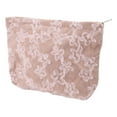 thumbnail image 1 of 1 Pc Women Portable Lace Embroidery Makeup Bag for Travel Vacation Camping Pink Corduroy, 1 of 2