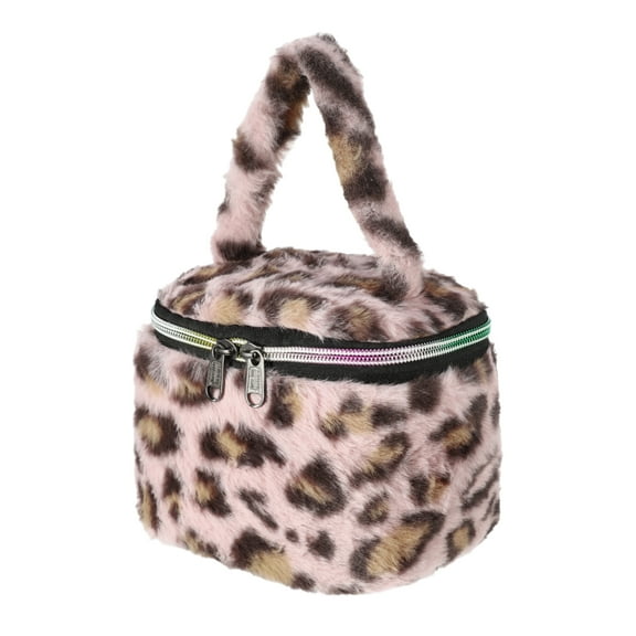 1 Pc Women Portable Leopard Print Makeup Bag for Vacation Business Travel Pink Flannel