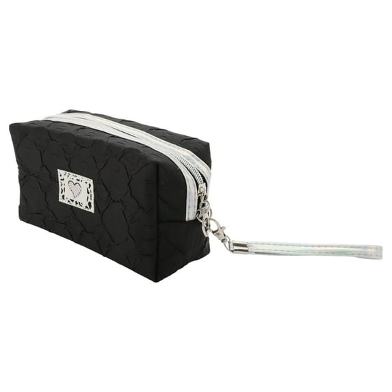 1 Pc Women Portable Lingge Love Makeup Bag for Travel Vacation Wedding Black PU