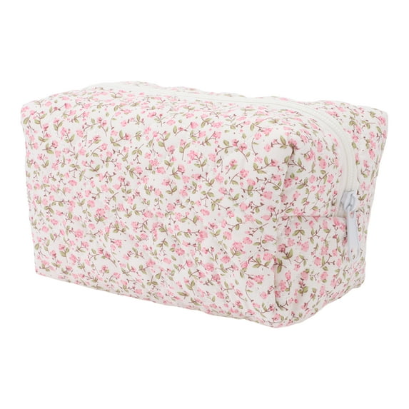 Unique Bargains Women Portable Little Flower Pattern Makeup Bag for Travel Vacation Cotton Pink