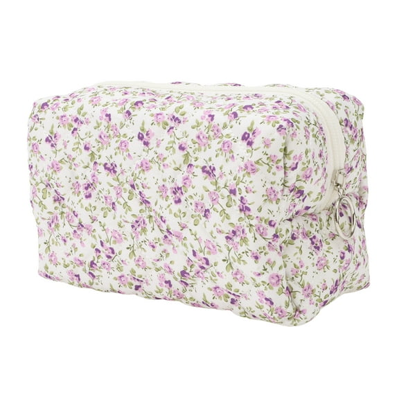 Unique Bargains Women Portable Little Flower Pattern Makeup Bag for Travel Vacation Cotton Purple