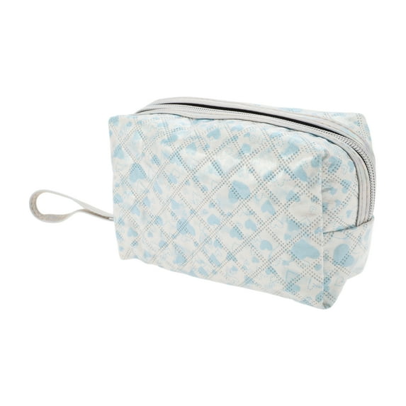 1 Pc Women Portable Printed Heart Makeup Bag for Travel Vacation Wedding Blue PU