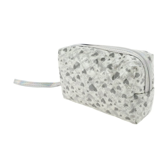 1 Pc Women Portable Printed Heart Makeup Bag for Travel Vacation Wedding Gray PU
