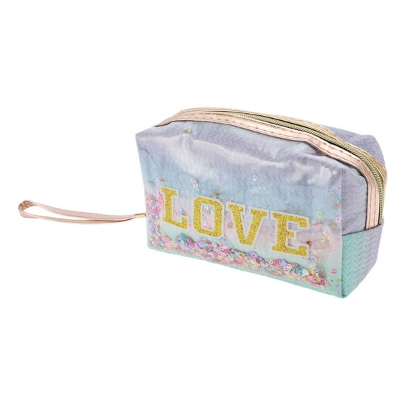 Unique Bargains 1 Pc Women Portable Sequin Embroidery LOVE Makeup Bag for Vacation PU Blue, Green, Purple