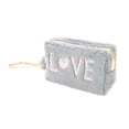 thumbnail image 1 of 1 Pc Women Portable Sequin Heart LOVE Makeup Bag for Vacation Wedding Gray Plush, 1 of 2
