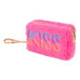 thumbnail image 1 of 1 Pc Women Portable Sequin KISS Makeup Bag for Travel Vacation Wedding Rose Red Plush, 1 of 2
