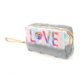 thumbnail image 1 of 1 Pc Women Portable Sequin LOVE Makeup Bag for Travel Gym Vacation Wedding Gray Plush, 1 of 2