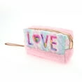 thumbnail image 1 of 1 Pc Women Portable Sequin LOVE Makeup Bag for Travel Gym Vacation Wedding Pink Plush, 1 of 2