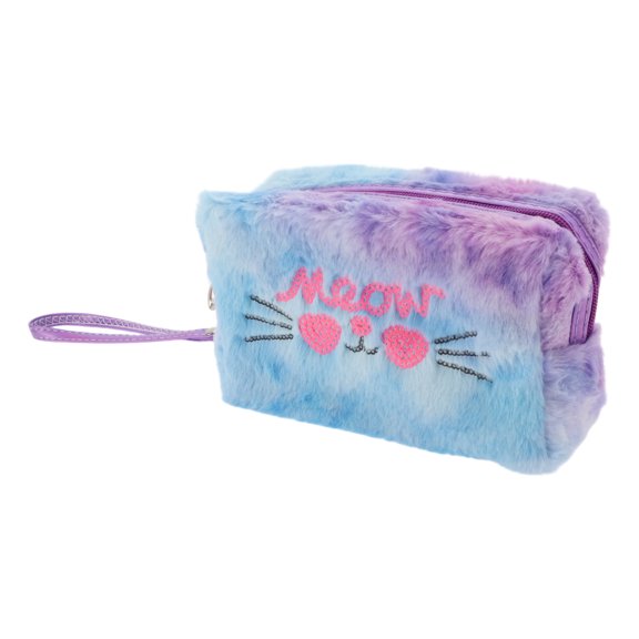 1 Pc Women Portable Sequin Plush Cat Makeup Bag for Travel Vacation Dark Blue Plush