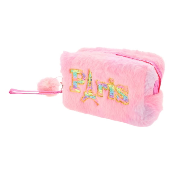 1 Pc Women Portable Sequin Pris Makeup Bag for Travel Vacation Pink Purple Plush