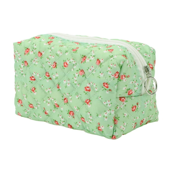 1 Pc Women Portable Small Floral Makeup Bag for Travel Vacation Camping Green Cotton