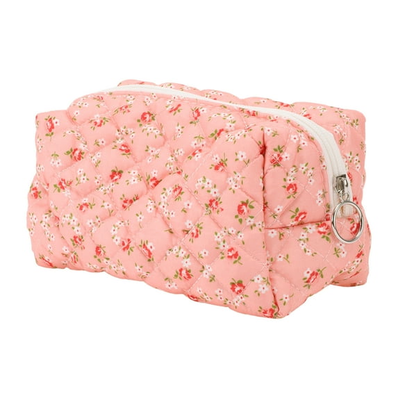 1 Pc Women Portable Small Floral Makeup Bag for Travel Vacation Camping Pink Cotton