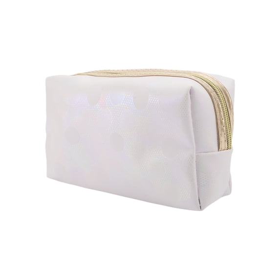 1 Pc Women Portable Solid Color Dots Makeup Bag for Travel Vacation Gym White PU